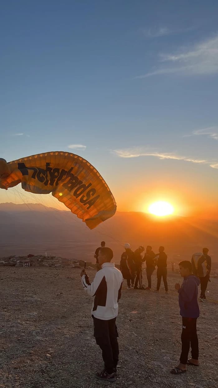 Aerial view from a paraglider over the Agafay Desert
